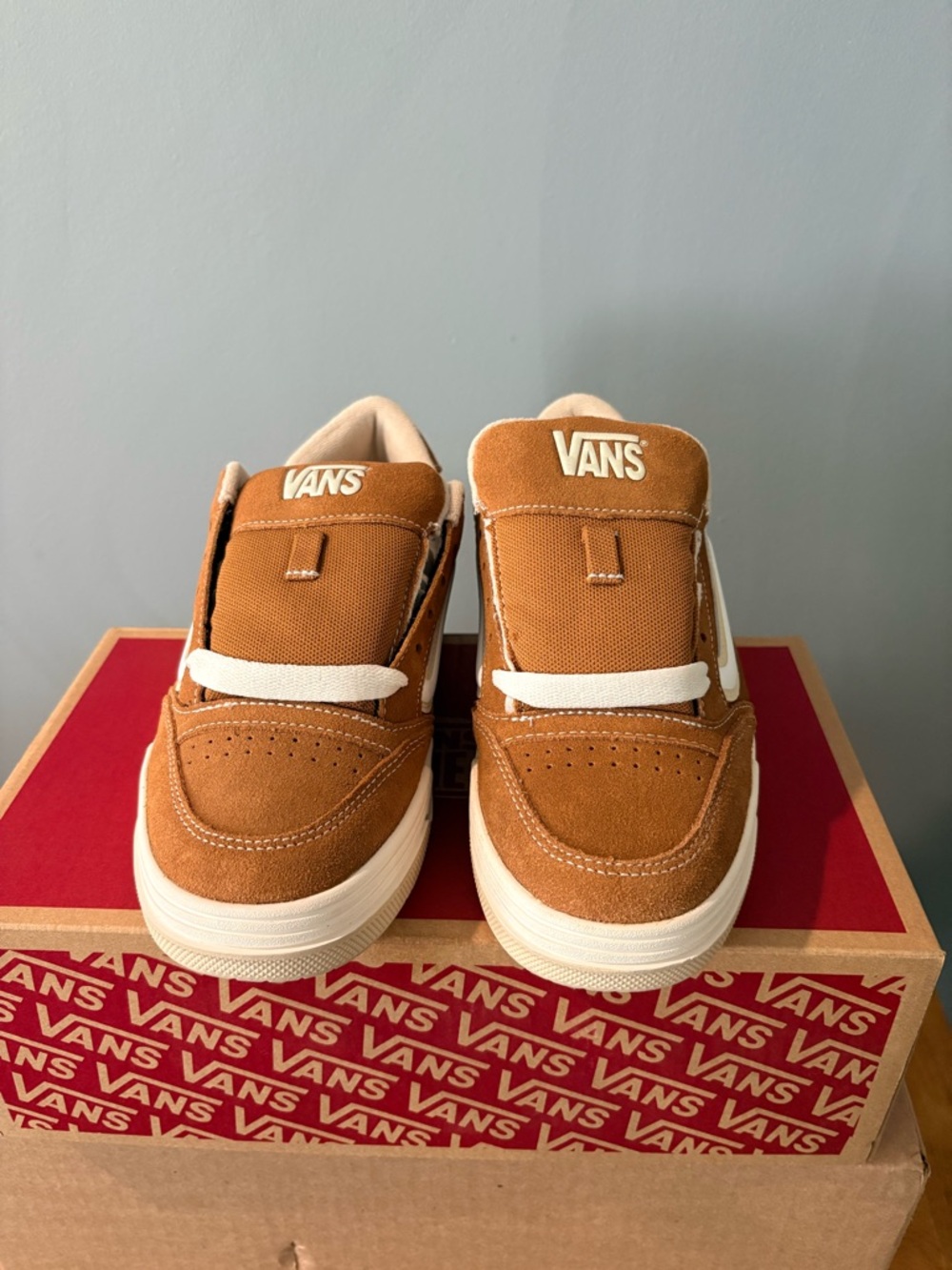 Vans Men’s Low-Top Suede Sneakers in Tan with White Stripe - Picture 2 of 5
